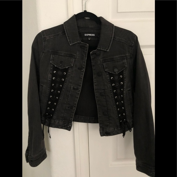 Denim Crop Lace Up Jacket Xs 